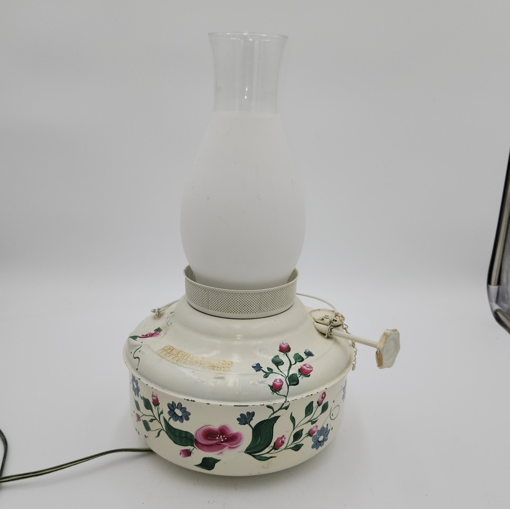 Vintage Metal Hand Painted Floral electric hurricane French Country/Farmhouse